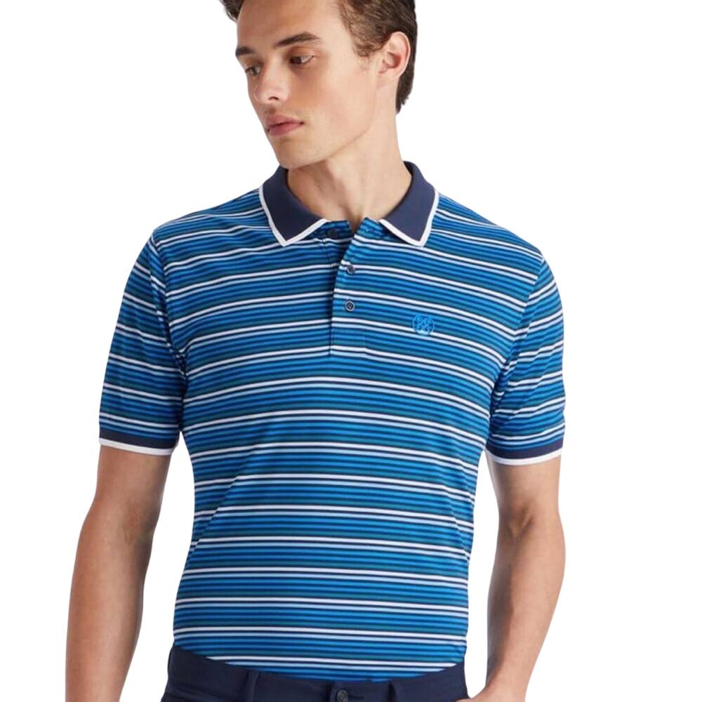G/Fore Mens Cinque Terre Piqué RACER Blue White Polo Size S